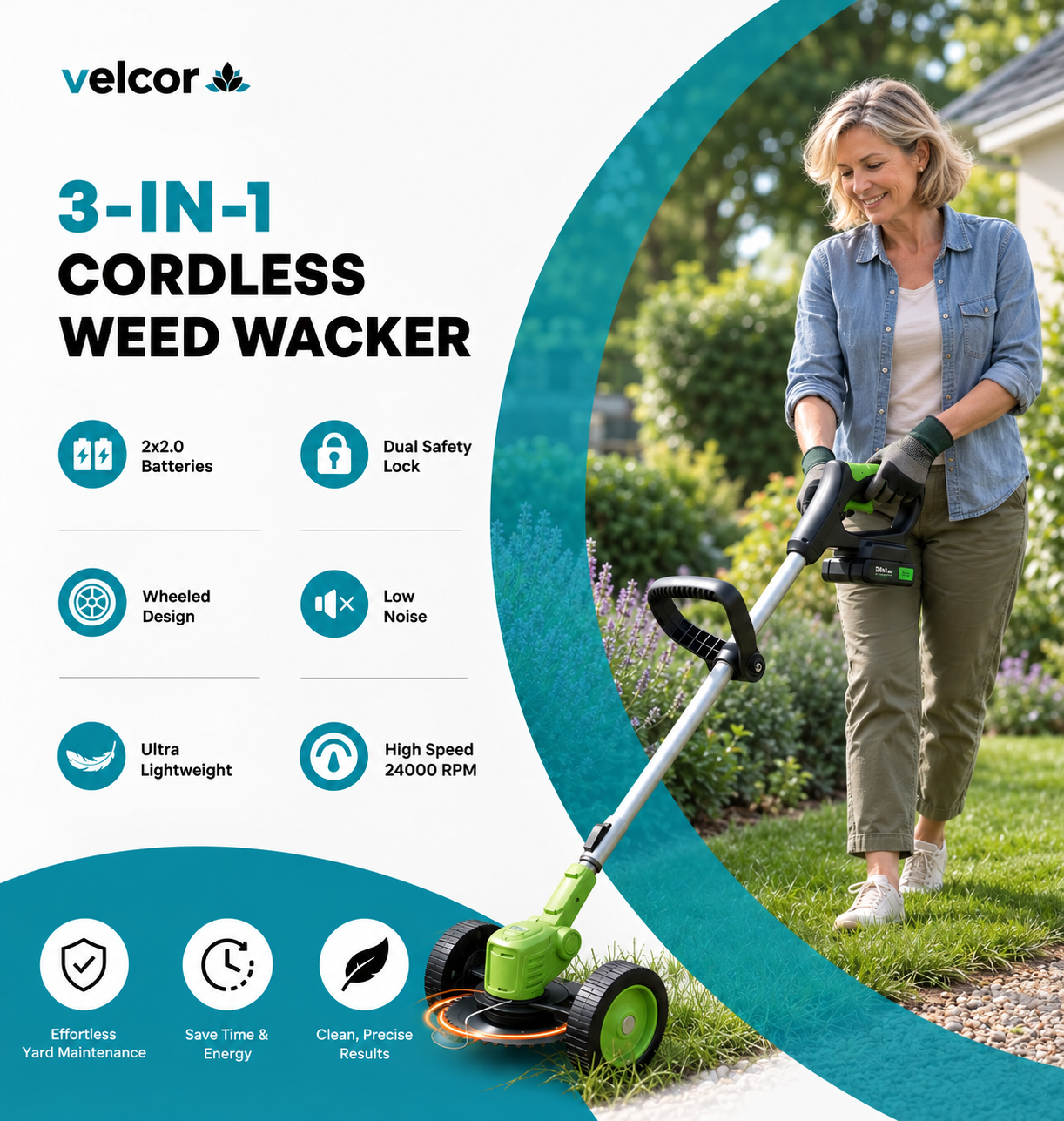 3 In 1 Cordless Grass Trimmer, Weed Eater and Edger